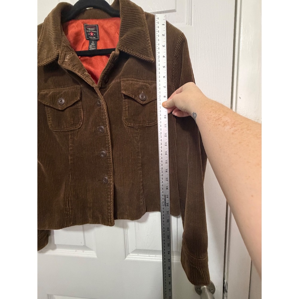 Vintage American Eagle Brown Corduroy Jacket Cinch Back Orange Lining Large - Picture 8 of 10